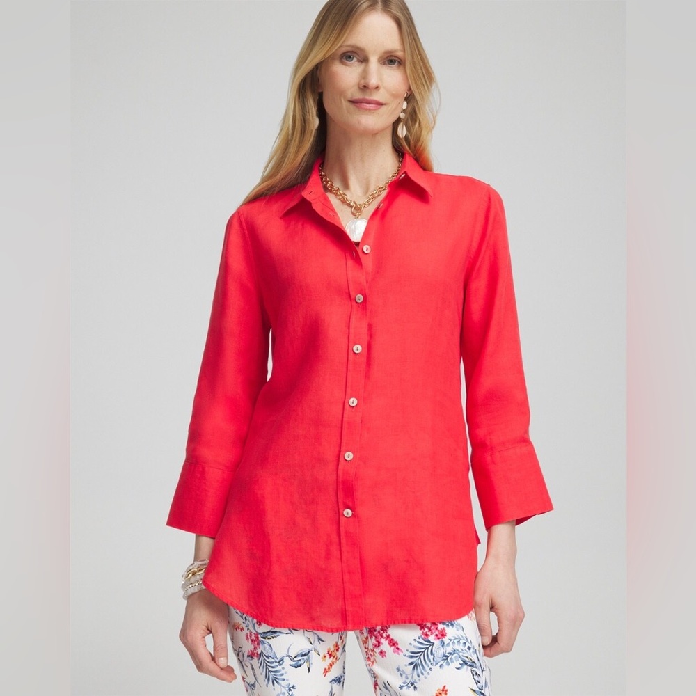 NWOT Chicos No Iron 100% Linen 3/4 Sleeve Shirt